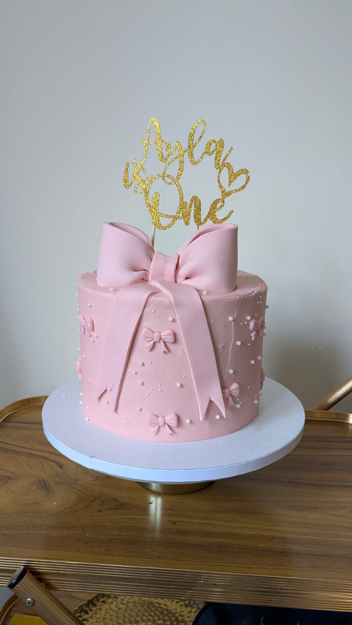 Pink Ribbon & Pearl Bow Cake